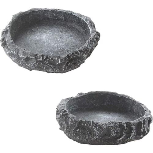 New 2 Pack Reptile Water Dish Food Bowl Rock Worm Feeder for Leopard Gecko Lizard Spider Scorpion Chameleon