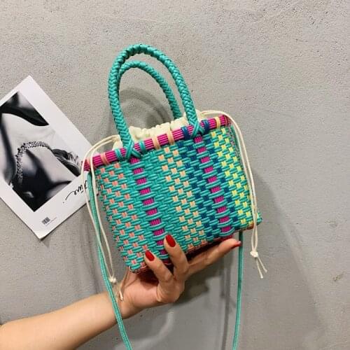Candy Color Desinger Fashion Basket Bag Beach Handbags Ladies Hand Bag Ratten Tote Travel Women Summer Wicker Female Pouch