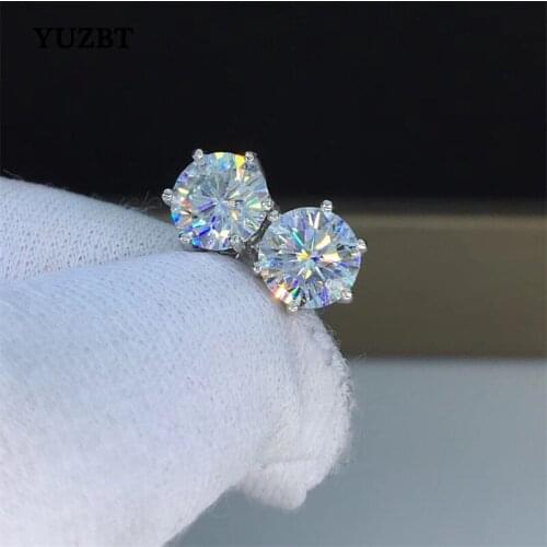 YUZBT Women 925 Silver Total 1-2 Carat Excellent Cut Gemstone Earrings Diamond Test Past D Color Round Moissanite Stud Earrings