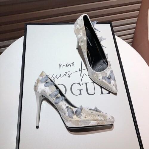 Womens Pointy Toe Rhinestones Crystal 3D Butterfly Stilettos High Heel Satin Silk Shoes Platform Pumps Party Wedding Sexy New