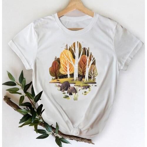 Female 90s Top Lady Print Graphic Tee T-Shirt Women T-shirts 2021 Spring Cartoon Style Cute Tree Forest Fashion Clothing Tshirt