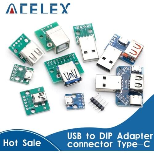 1PCS USB Male Connector / MINI MICRO USB to DIP Adapter female connector 2.54 Connector B Type-C USB2.0 3.0 Female PCB Converter