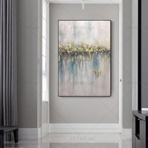 100% Handmade River Shadow Golden Abstract Gold Oil Painting for Living Room Modern Painting wall decor picture art Gift