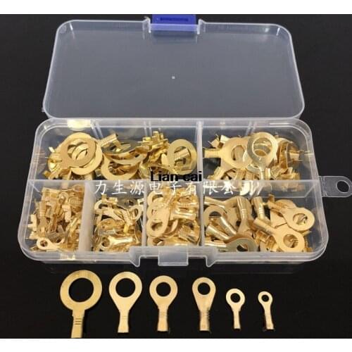 150PCS Ring Lugs Ring Eyes Copper Crimp Cable Connector Non-insulated M3/M4/M5/M6/M8/M10 Assortment Kit with Plastic Box