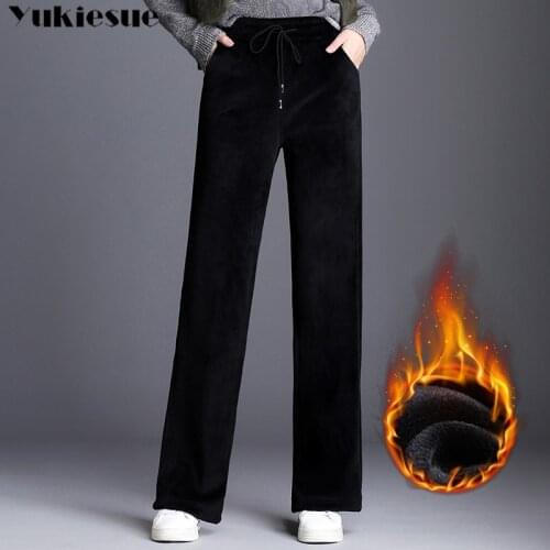 2018 Winter warm thick women long velvet pants,England loose casual staight wide leg velour pants,Plus size velvet Trousers