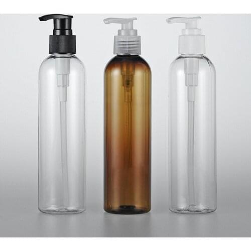 250ml empty Transparent / Brown emulsion pump bottle Refillable Portable perfume bottle 250cc Shampoo, shower gel packing bottle