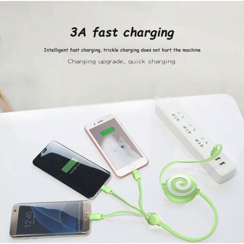 Multi Retractable USB Charger Cable 3 in 1 USB Charging Data Sync Cord for iOS Android Phone Tablet 1m