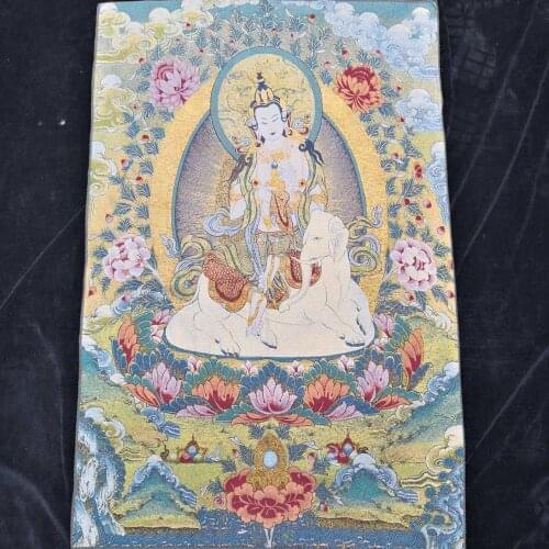 35" Thangka embroidery Tibetan Buddhism silk embroidery brocade Samantabhadra Riding White Elephant Bodhisattva Thangkas