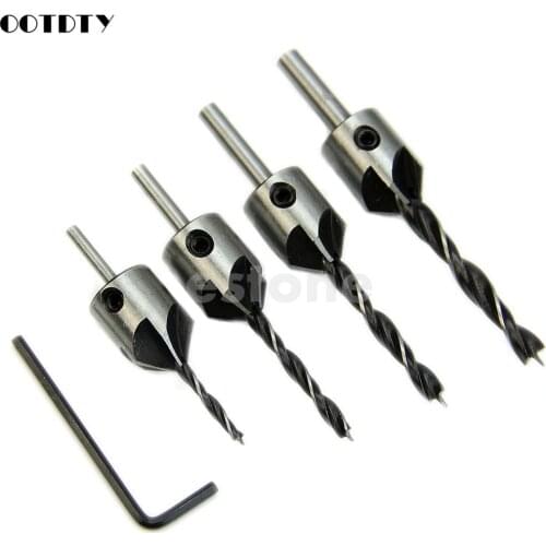 4x 3mm-6mm HSS 5 Flute Countersink Drill Bit Set Reamer Woodworking Chamfer Hot