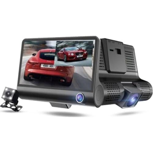 4 Inches 1080P Car Three Lens Night Vision Driving Recorder Loop Recording Motion Detection Gravity Sensor Reversing Camera