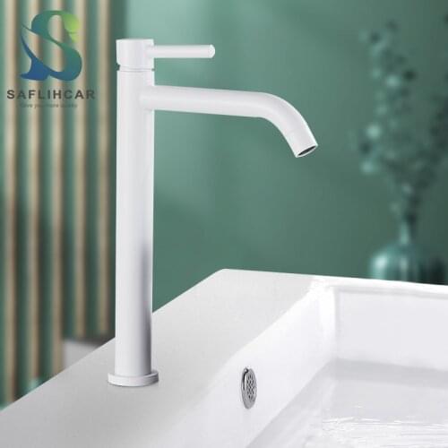 White Bathroom Basin Faucet Simple Modern Style Single-handle Hot and Cold Faucet Deck Installation Basin Sink Faucet