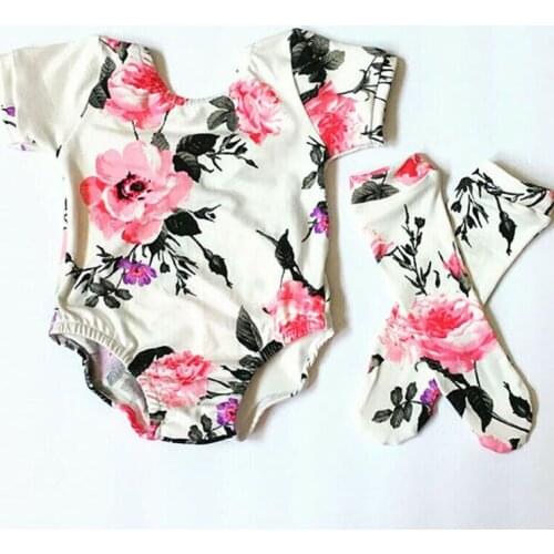 2Pcs Newborn Toddler Baby Girls Floral Tops Bodysuit +Socks Outfit Set 0-18M