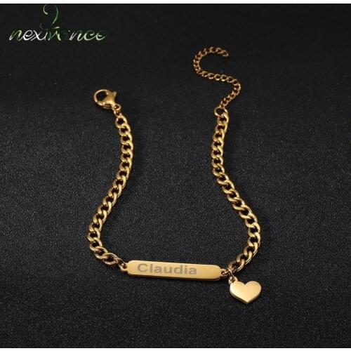 Nextvance Custom Nameplate Bracelet Stainless Steel Heart Boy Girl ID Personalized Bracelets For Women Creative Jewelry Gift