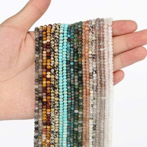 15'' 3*2mm Natural Stone Beads Turquoise Apatite Faceted Rondelle Spacer Waist Bead for Jewelry Making DIY Needlework Accessorie