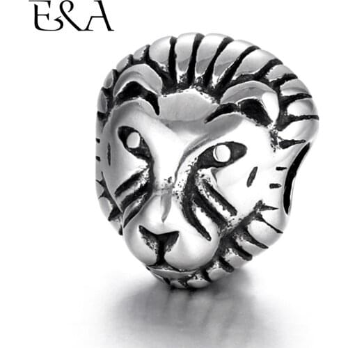 Stainless Steel Lion Head Beads 3mm Hole Blacken Animal Charms for Beaded Chain Bracelet Supplies Handmade DIY Jewelry Making