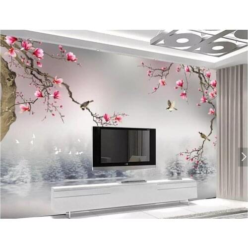 CJSIR Photo 3D Wallpaper Chinese Style Magnolia Flower Birds Wall Paper for Wall 3D Bedroom for Living Room Background Decors