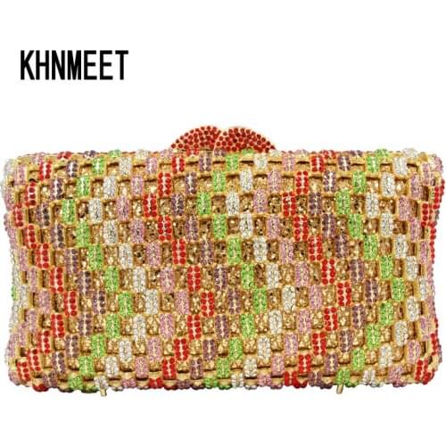 Designer crystal Luxury Evening Bag Orange Purple Diamond Wedding Bride Purse Mini Women Handbags Clutch Bag SC612