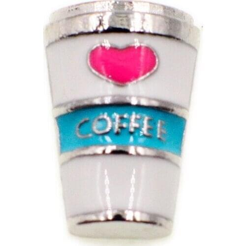 Enamel Pink Heart Coffee Cup Red Machine Floating Charms Alloy DIY Locket Accessories Season Jewelry Gift Making