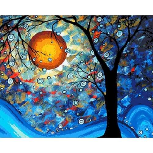 GATYZTORY Abstract Painting DIY Painting By Numbers Moon Tree Landscape Handpainted Painting On Canvas Home Decor Wall Artwork