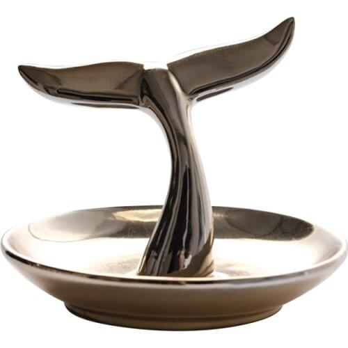 Ceramic Gold Plated Whale Tail Tray Decoration Crafts Jewelry Ring Storage Tray