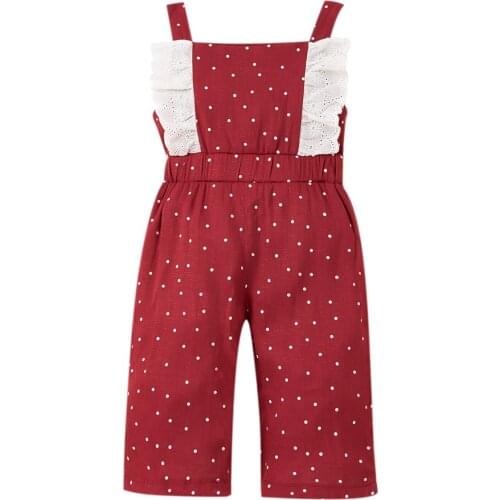 Toddler Kid Girl Polka Dots Jumpsuits, Sleeveless Ruffle Lace Trim One-Piece Strap Overalls Outfits 2021 New