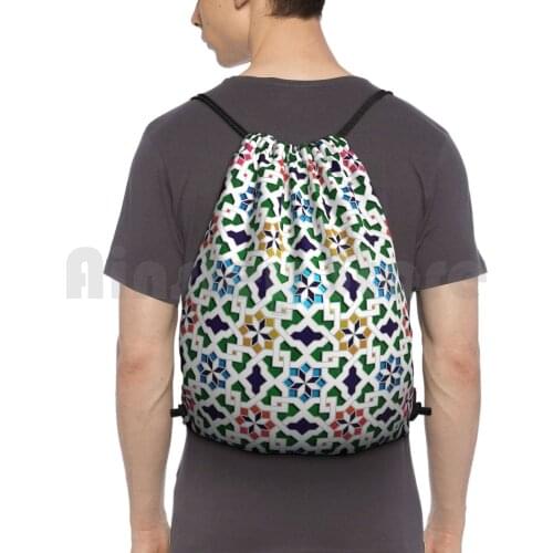 Beautiful Flower Pattern 8 Backpack Drawstring Bags Gym Bag Waterproof Flower Star Morocco Moroccan Geometric Seamless