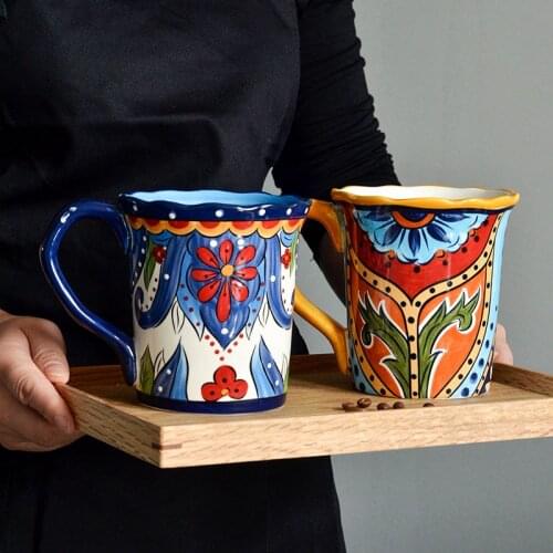 500ml Creative Mug Bohemian Mugs Ceramic Mark Cup Breakfast Coffee Milk Tea Fruit Juice Couple Cups Drinkware Tool