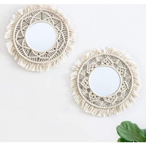 Macrame Mirror Handmade Tapestry Makeup Hanging Wall Mirrors Bohemian Decoration Q0KA
