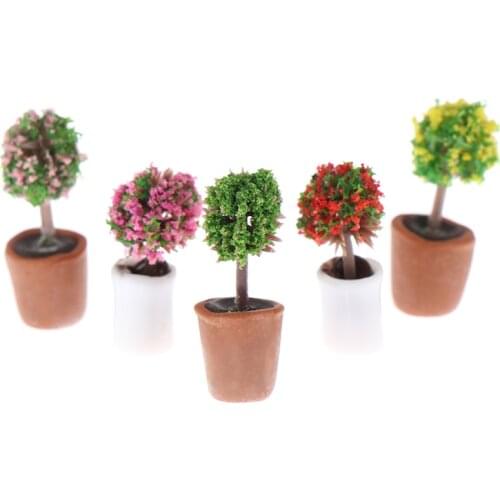 4Pcs 1:12 Dollhouse Miniature Potted Plants Tree Potted Green Plant Home Decor Miniature Green Plant Potted Toy