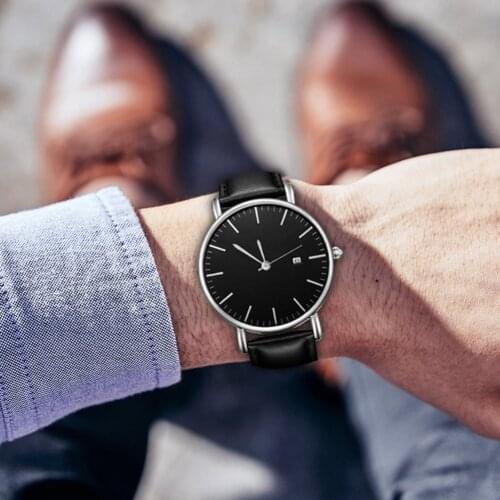 Minimalist Men Women Leather Belt Strap Line Analog Quartz Simple Men Ladies Wrist Watches Fashion Watch