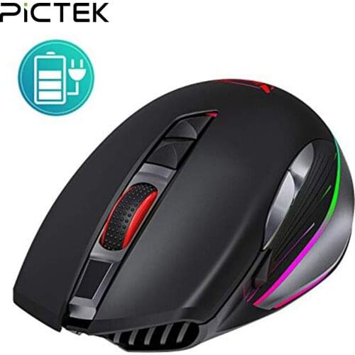 PICTEK Gaming Mouse Wireless Rechargeable Dual Mode Customized RGB Mouse Type C Ergonomic Mouse 8 Buttons Up to 10000 DPI