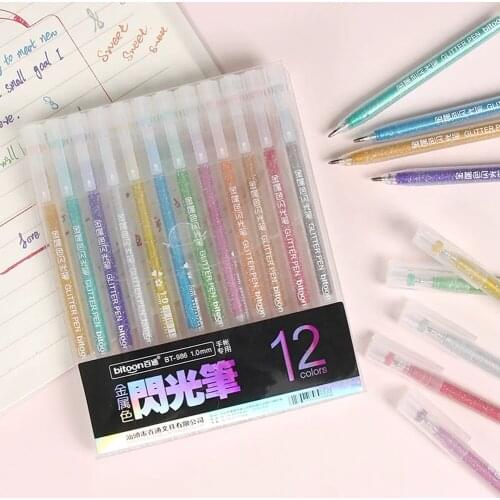 12 Colors Highlighter Pen Set Cute Glitter Gel Pen Children Students DIY Writing Pen Painting Tool School Supplies Stationery