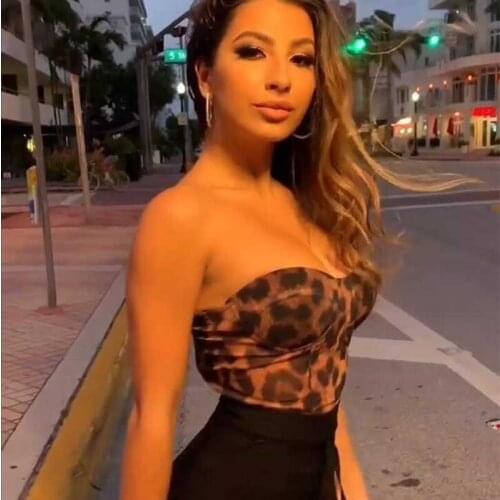 New Leopard Print Corset Sexy Strapless Crop Top Party Club Women Tops Off Shoulder Low Cut Out Bustier Push Up Tube Tops Summer