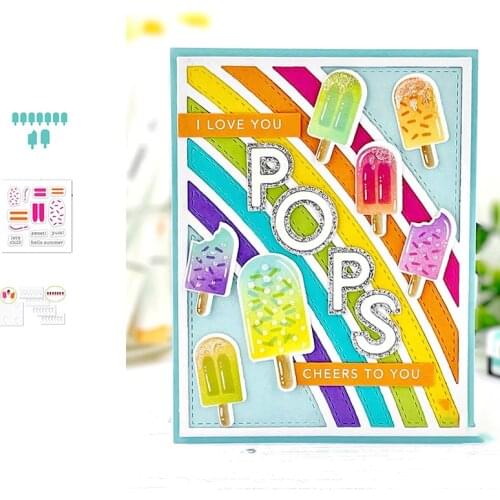 Yum Hello Summer Popsicle Cutting Dies and Stamps and Stencil and Hot Foil Scrapbook Diary Decoration Stencil Embossing