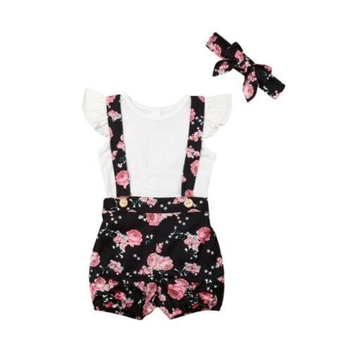 Baby Girl Clothes 2pcs Newborn Infant Baby Girls Romper + Bib Pant Clothes Outfit Overall Playsuit