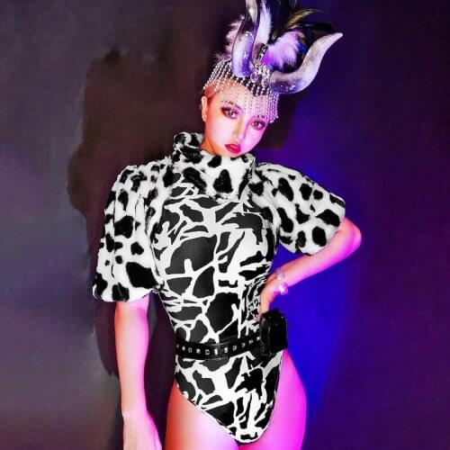 Bar Gogo Dance Performance Clothes Female Dj Nightclub Cow Sexy Bodysuit Party Ds Sexy Outfits For Women Pole Dance Wear DN6960