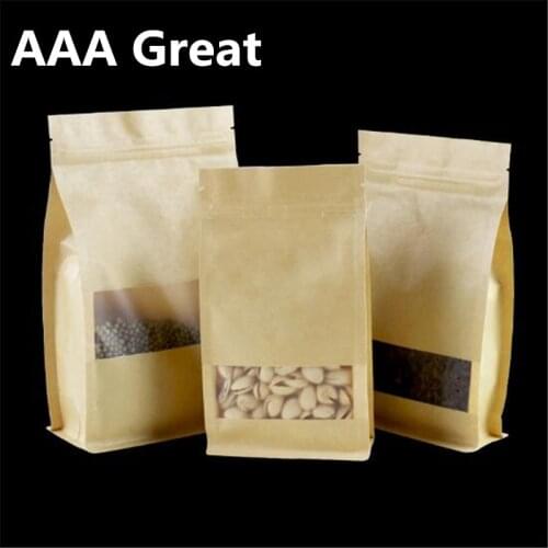 Zip Lock Storage Bag Brown Gifts Kraft Paper Pouches Zip Lock Food Snack Tea Bags Packing Window Craft Paper 10Pcs/Lot