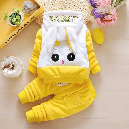 Thicken Fleece Warm Baby Kids Winter Clothing 3 Piece Sets Cartoon Rabbit Hooded Vest+Pullover+Pants Children Outfits 6M-4T