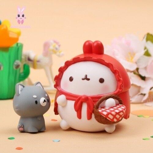 Molang Rabbit Camping Guitar-Three Little Pigs-Flower Fairy-Little Red Riding Hood Fairy Tale Set Figures Action Cute Model Gift