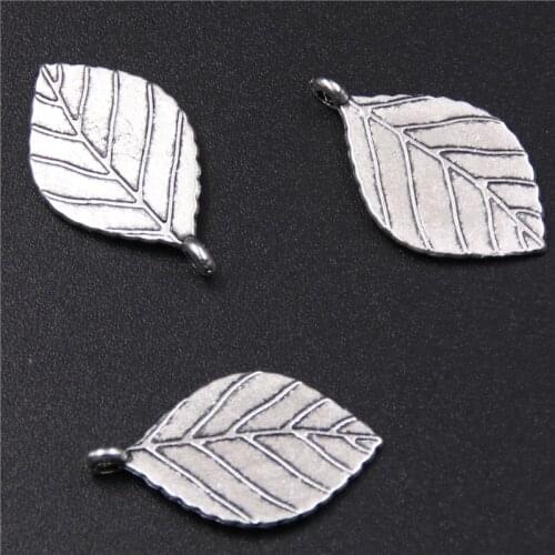 25pcs Silver Plated Leaves Alloy Pendants Retro Necklace Earrings DIY Charm Jewelry Accessories 25*19mm A297