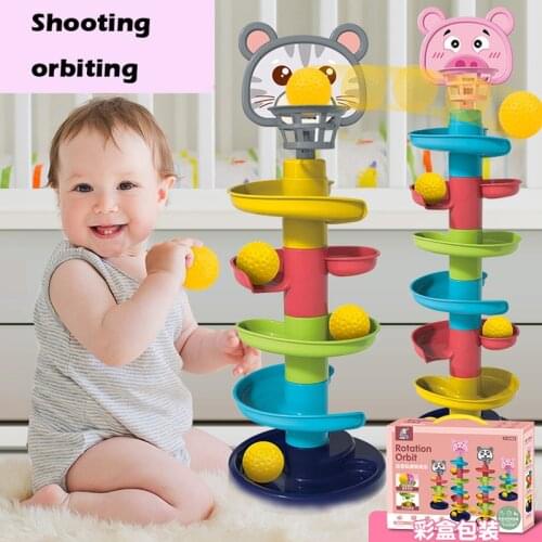 Early Education Childrens Stacking Shoot a Basket Orbit Turn Gliding Tower Bowling Ball Hand Catching Toy