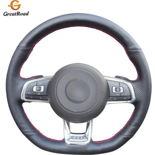 Hand-stitched DIY Black Genuine leather Car Steering Wheel Cover for Volkswagen VW Golf 7 GTI Golf R MK7 VW Polo GTI Scirocco