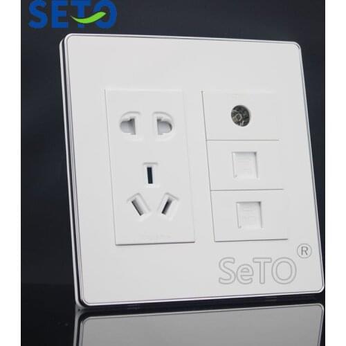 SeTo 120 Type Five Hole Power Socket + Cat3 Tel + Cat5e Network + TV Panel Outlet Wall Plate Keystone Faceplate