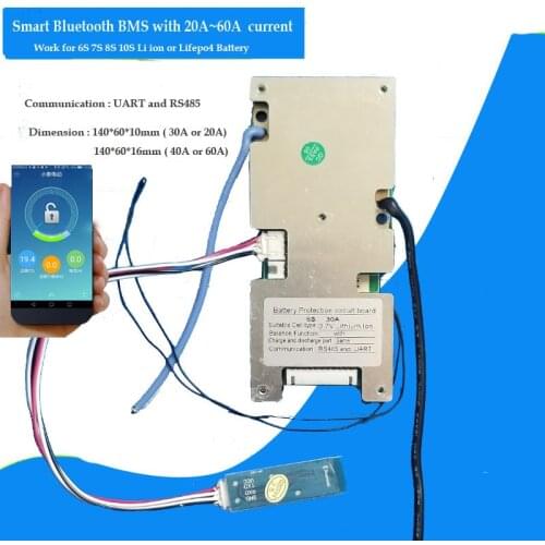 6S 7S 8s 10S li ion smart Bluetooth BMS with 20A to 60A constant current for 24V 36V lithium ion battery pack