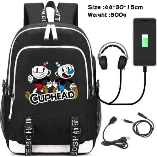 Cuphead Game Mugman Student USB Charging Laptop Backpack Women Men Daily Travel Backpack Kid Teenager College Backpack