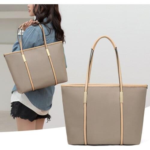 Fashionable retro light and versatile one-shoulder Oxford cloth with leather large-capacity commuter casual tote bag