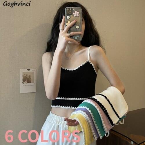 Tanks Tops Women Colorful Sweet Summer Sleeveless Female Vest Fashion Knit Crop Tees Korean Style Chic 2021 New Design Simple