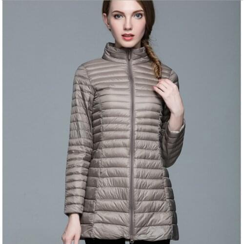 Women Spring Coat 2021 New Ultra Light 90% White Duck Down Jackets Slim Portable Female Long Puffer Down Coats Outerwear Blue