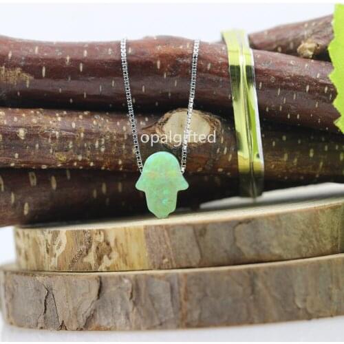 1pc/Lot 8*10mm Opal Hamsa Hand Opal Necklace 925 Sterling Silver Box Chain Lab Crerated Fire op12 Lime Green Opal Necklace
