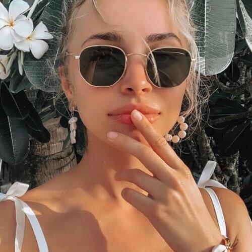 2021 Hexagon Sunglasses Women Brand Designer Small Square Sunglases Men Metal Frame Driving Glasses Zonnebril Mannen 6024